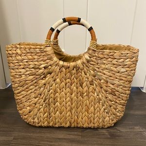 A New Day Straw Circle Handle Tote Handbag - Natural